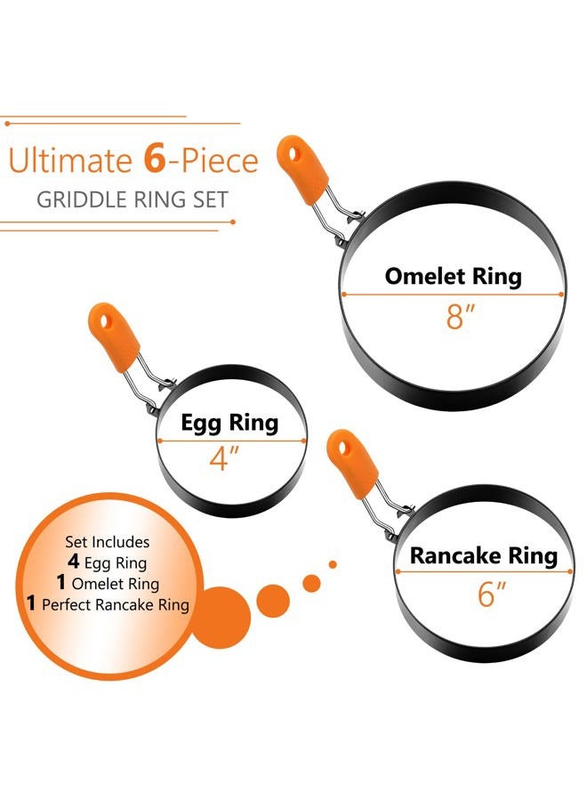 Patelai 6 Pcs Egg Ring Pancake Ring Set Stainless Steel Fried Egg Molds Griddle Pancake Shapers with Silicone Handle for Breakfast Omelette Sandwich (Round Style,4, 6, 8 Inch) - Image 2